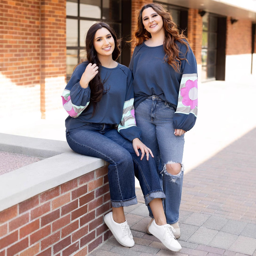 Shiying European and American Casual Loose Off-Shoulder Large Size Tops for Women Winter New Floral Print Pullover Hooded Sweatshirt for Women