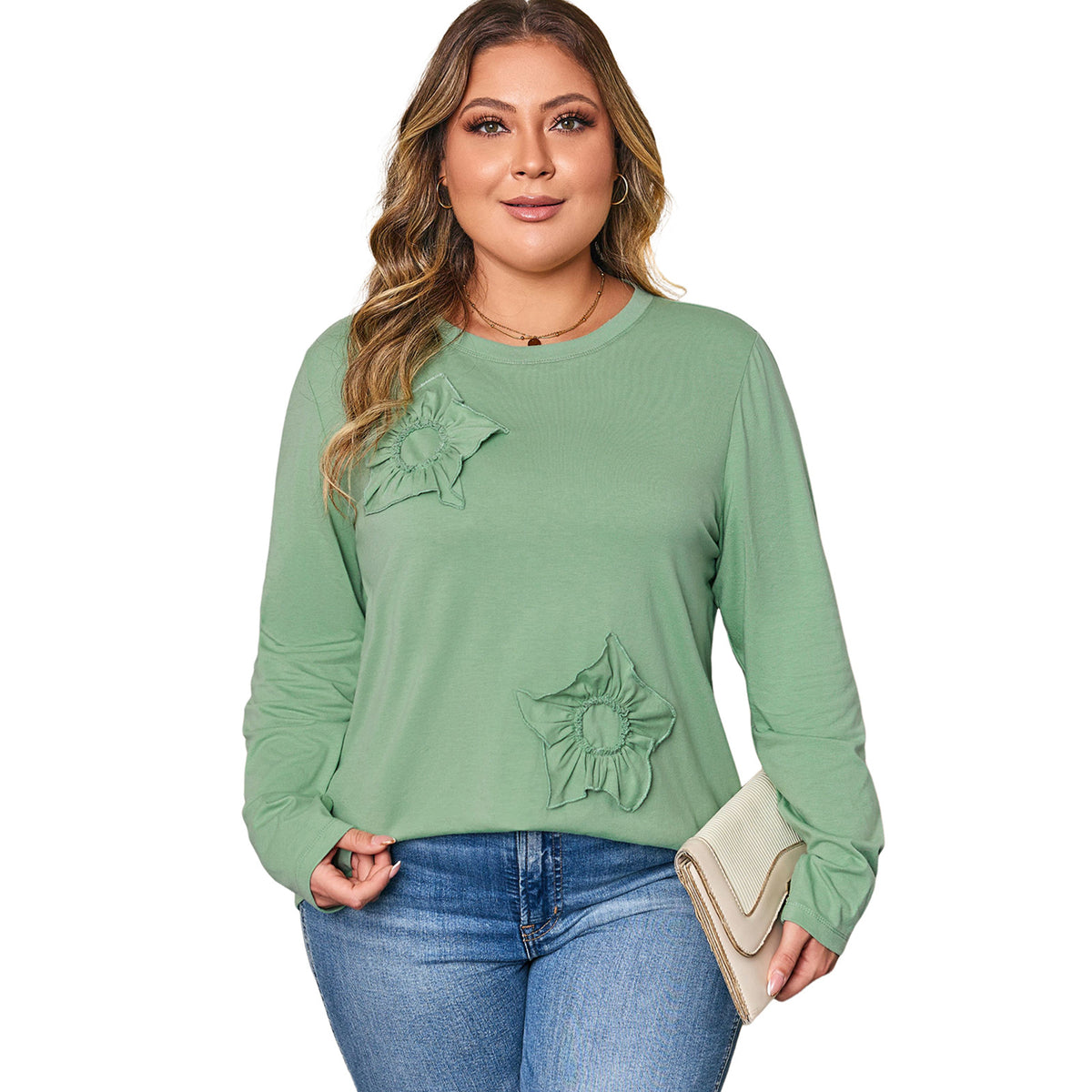 Trendy Solid Color Casual Plus Size Knit Sweater Women's Loose Top Crew Neck Pullover European and American Cross-Border Women's New Fashion