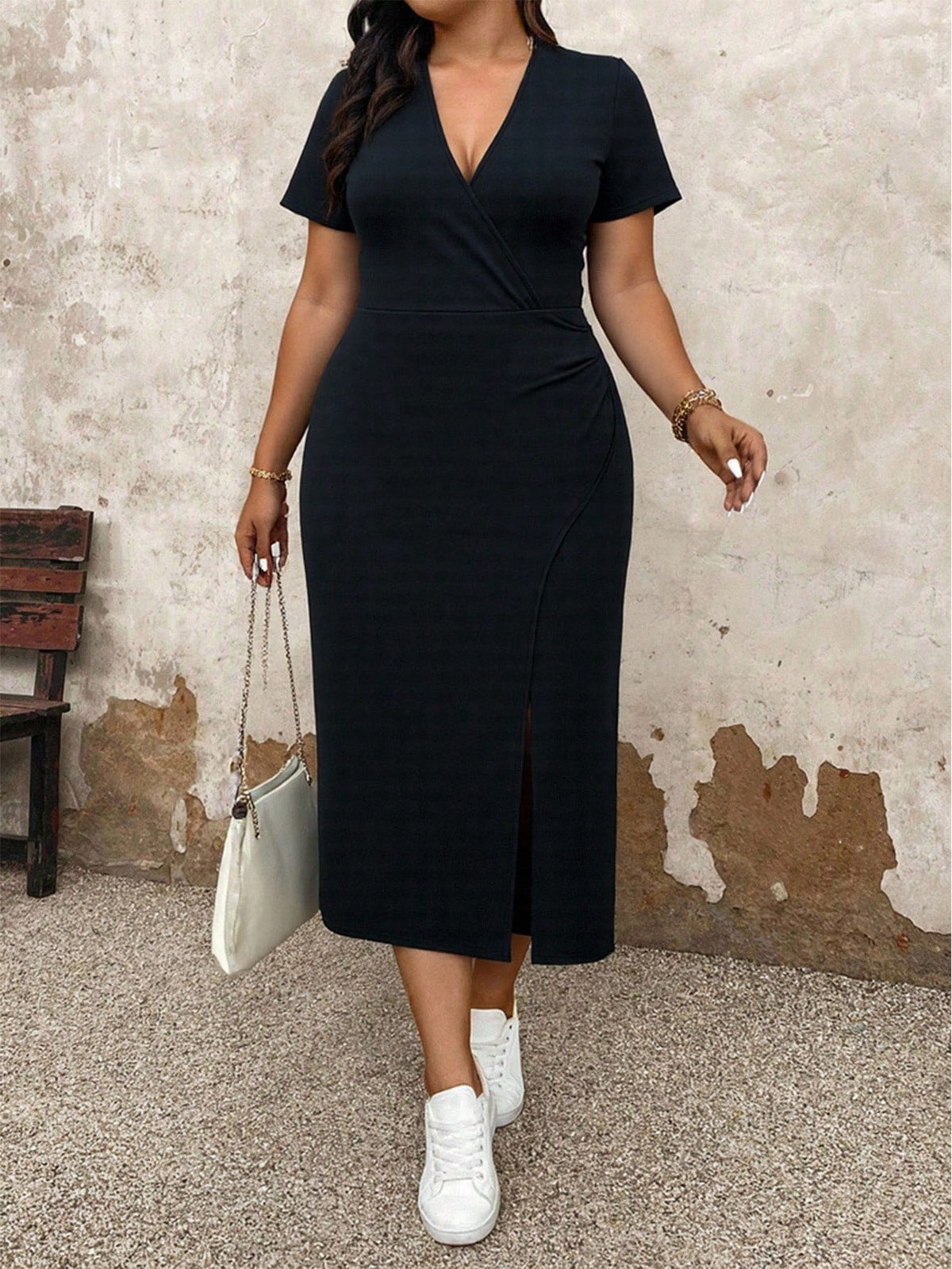 European and American Plus Size 2025 Elegant Casual V-Neck Hip-Covering Long Skirt Dress Cross-Border Support Dropshipping