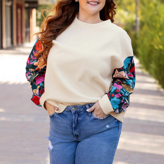 Autumn New Textured Oversized Pullover Women's European and American Fashion Versatile Color-Blocking Loose Fit Sweatshirt