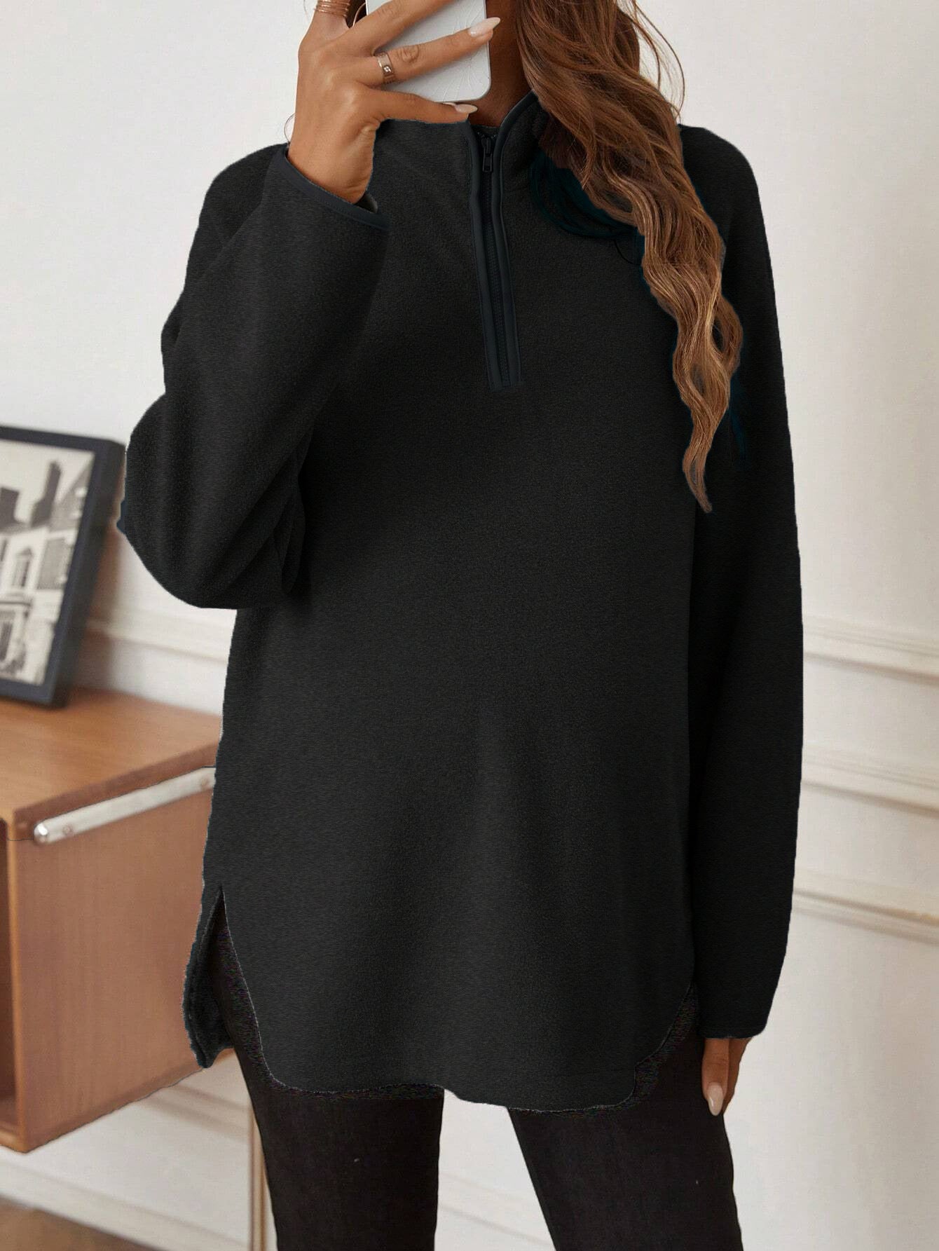 Maternity T-Shirt AutumnWinter Maternity Fashion Solid-Color Zipper Loose-Fit Long-Sleeve T-Shirt