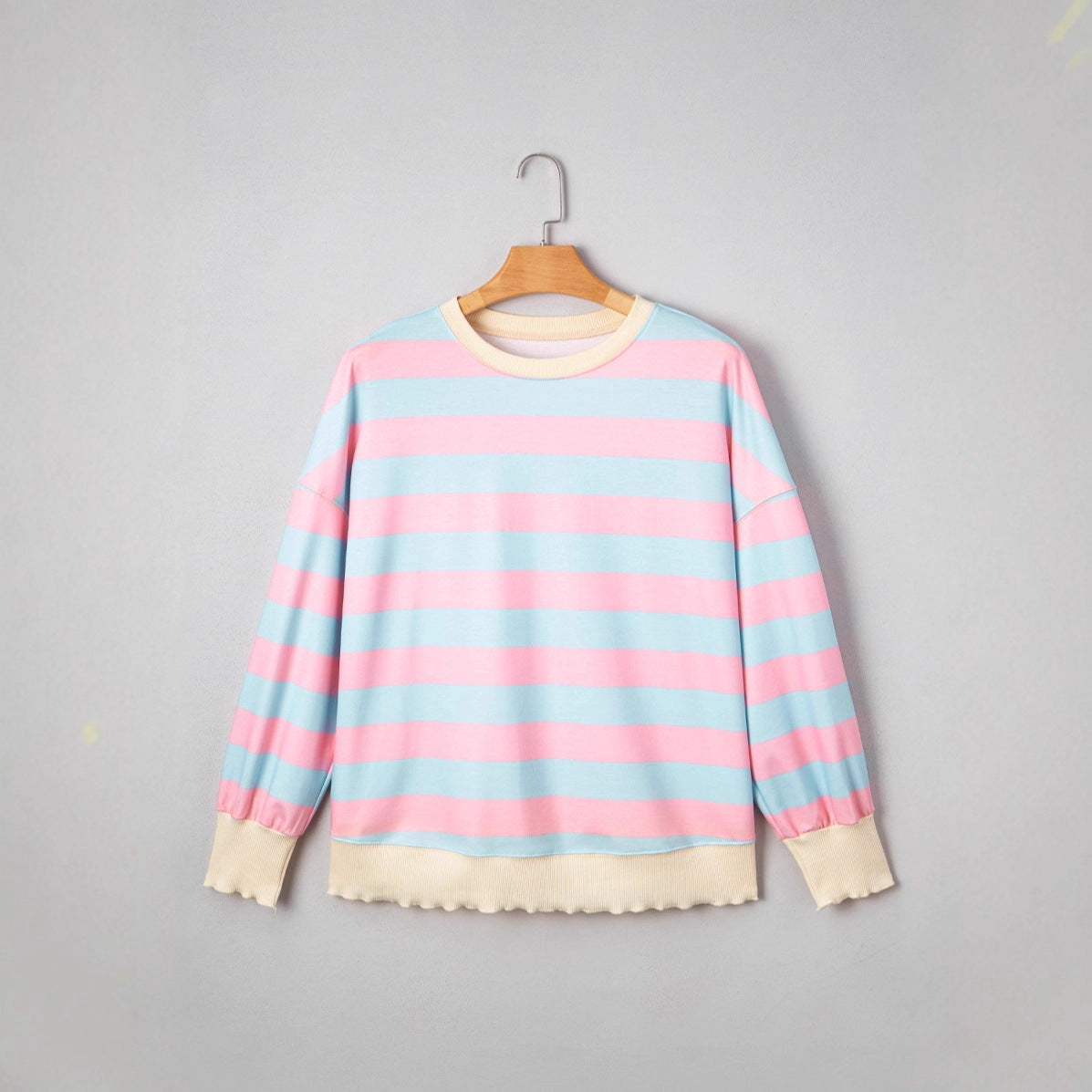Trendy Plus Size Pullover Sweatshirt for Women, Long Sleeve Knitted Pullover, European and American Style, Loose Fit, Color Block, Crew Neck, New Top