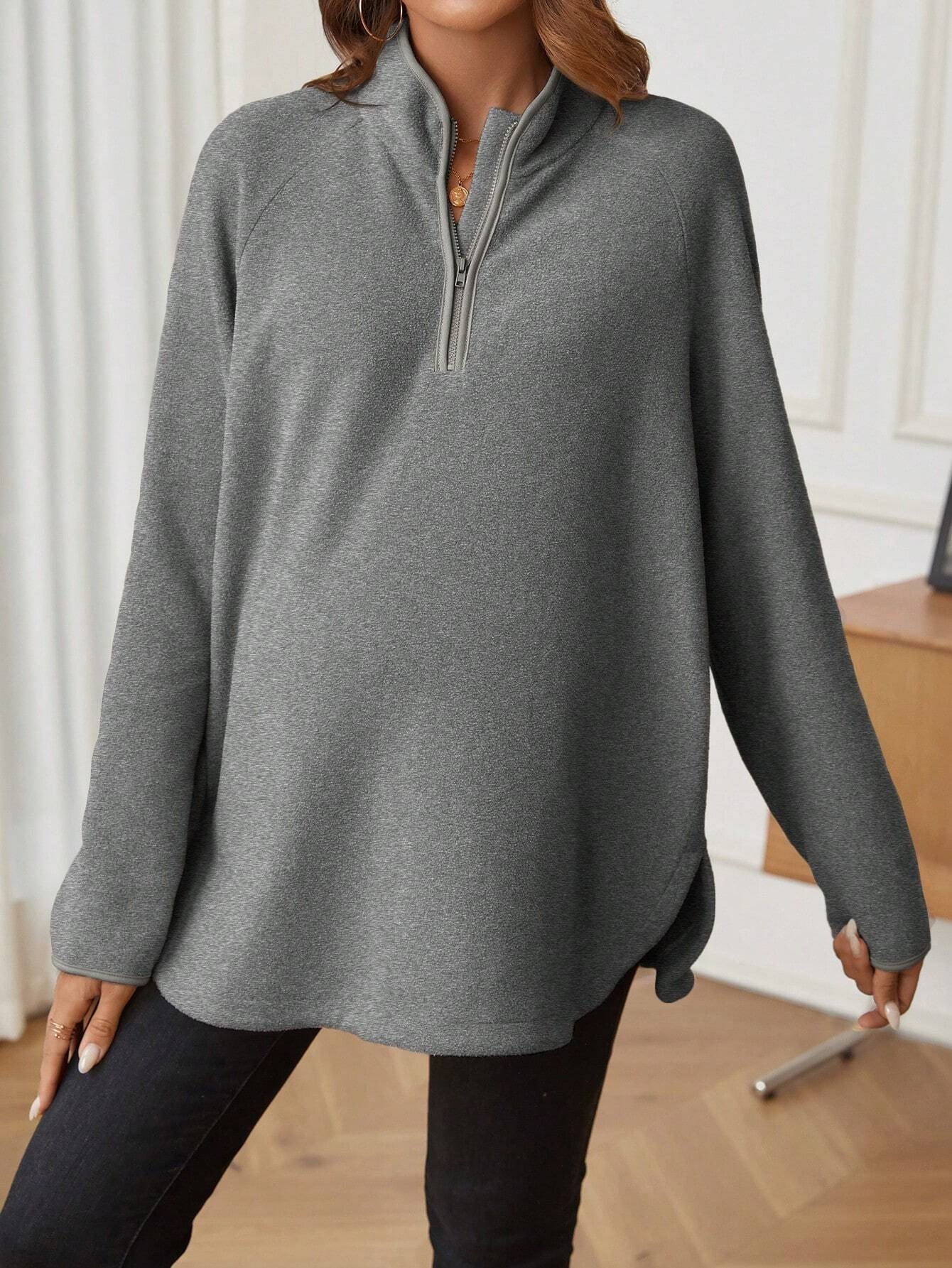 Maternity T-Shirt AutumnWinter Maternity Fashion Solid-Color Zipper Loose-Fit Long-Sleeve T-Shirt
