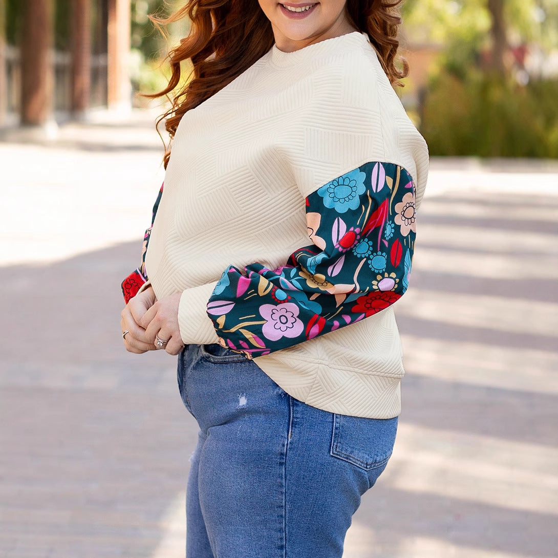 Autumn New Textured Oversized Pullover Women's European and American Fashion Versatile Color-Blocking Loose Fit Sweatshirt