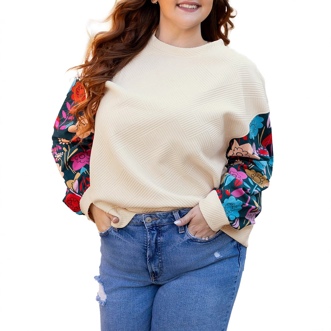 Autumn New Textured Oversized Pullover Women's European and American Fashion Versatile Color-Blocking Loose Fit Sweatshirt