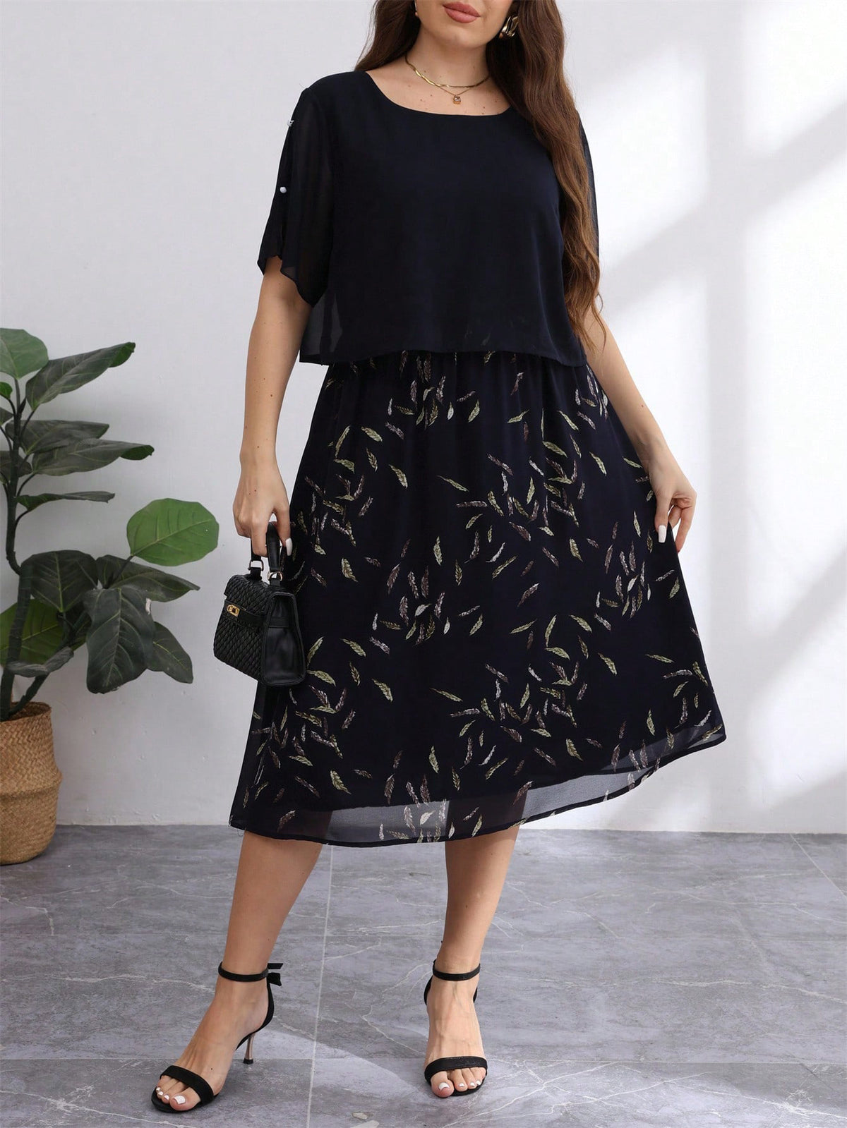 European and American Plus Size 2025 Autumn and Summer New Cross-Border E-Commerce Plus Size Short-Sleeved Belly-Covering Chiffon Dress Supports Drop Shipping