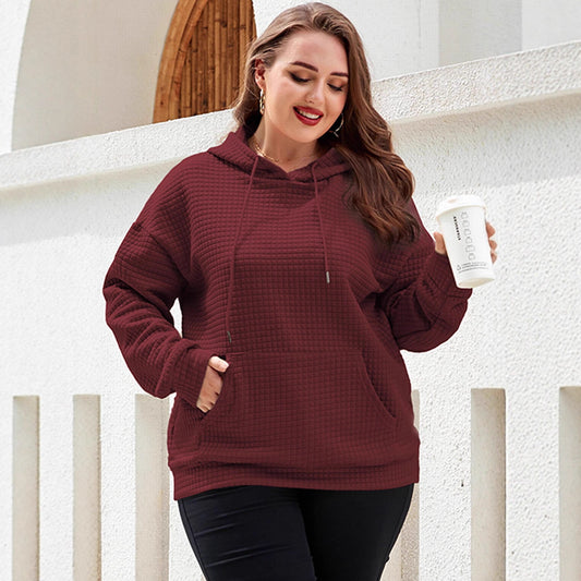 Trendy European and American Export Solid Color Plus-Size Women's Sweatshirt, New Autumn Fashion, Loose and Simple Plus-Size Hooded Top for Women