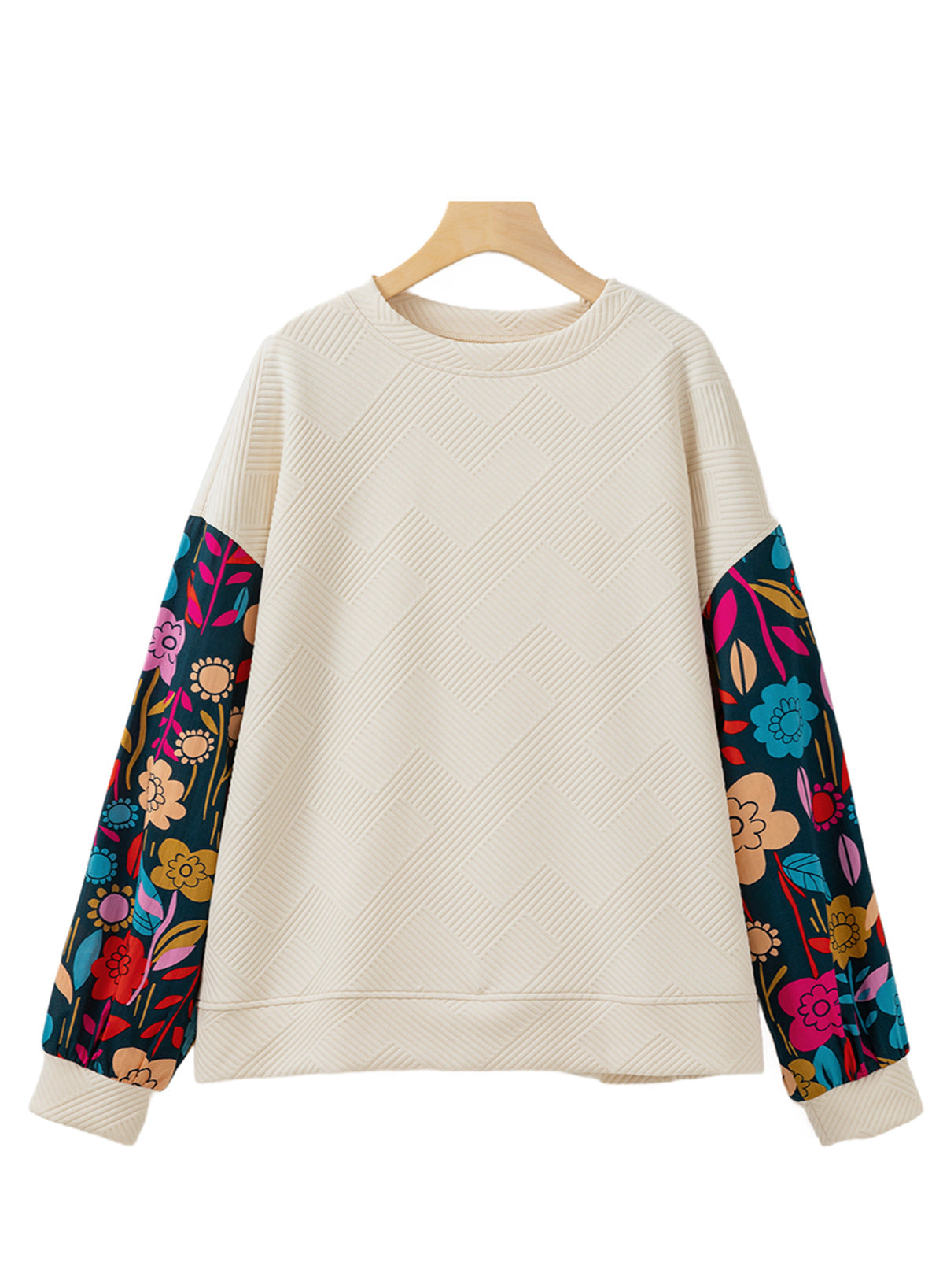Autumn New Textured Oversized Pullover Women's European and American Fashion Versatile Color-Blocking Loose Fit Sweatshirt