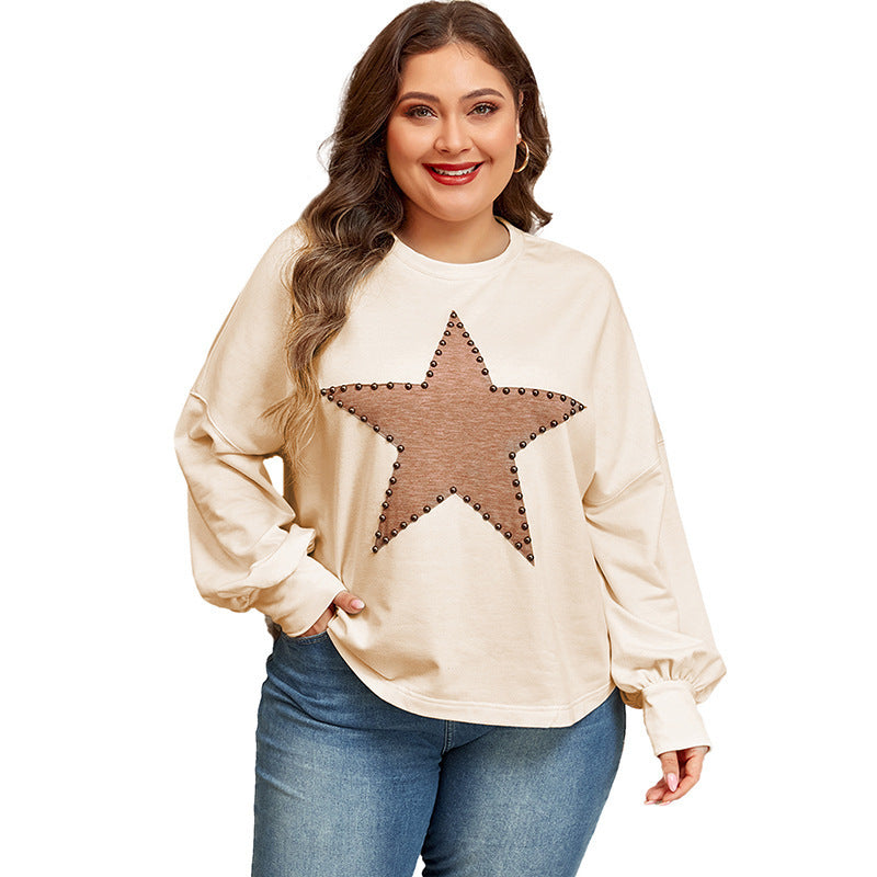 Autumn New Pullover Crew Neck Long Sleeve Top for Women European and American Fashion Personality Star Print Plus Size Sweatshirt for Women