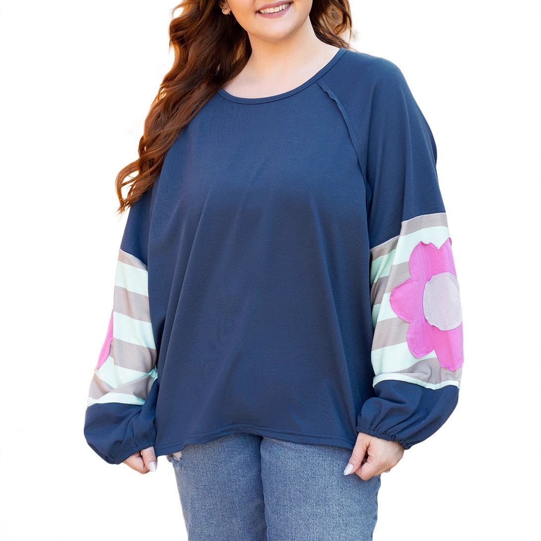 Shiying European and American Casual Loose Off-Shoulder Large Size Tops for Women Winter New Floral Print Pullover Hooded Sweatshirt for Women