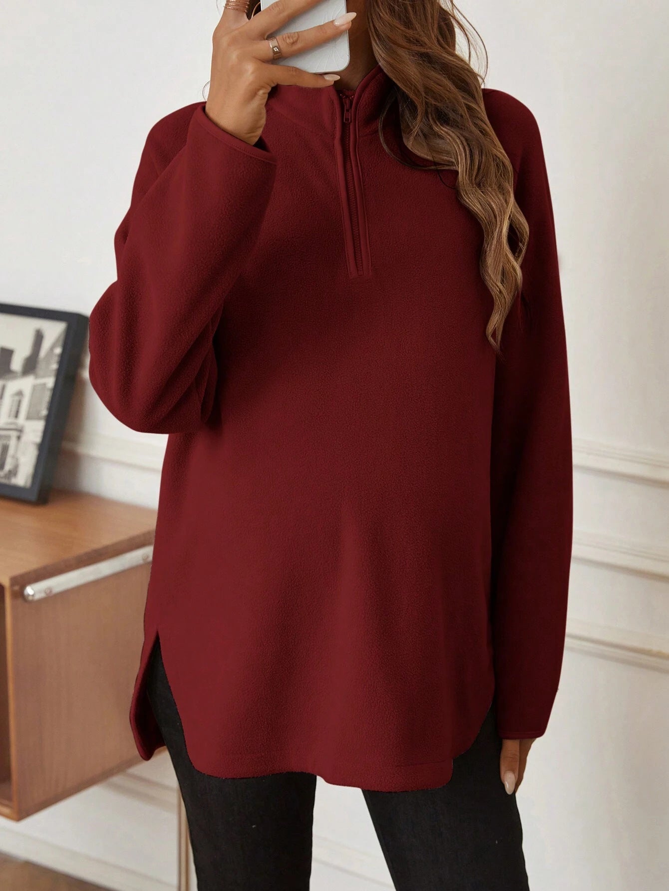 Maternity T-Shirt AutumnWinter Maternity Fashion Solid-Color Zipper Loose-Fit Long-Sleeve T-Shirt