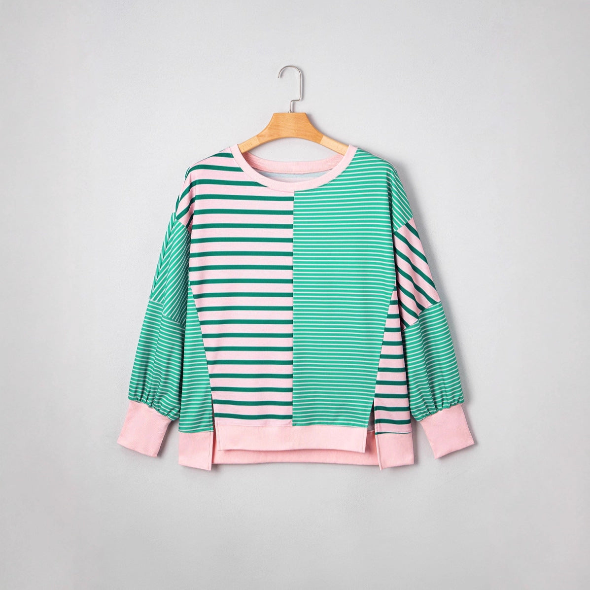 Shiying European and American Cross-Border Large Size Loose Casual Striped Long-Sleeved Sweatshirt New Round Neck Knitted Pullover for Women