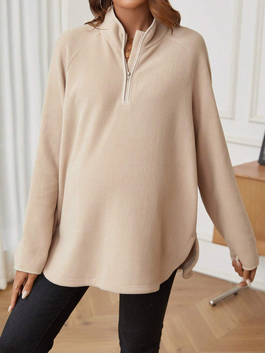 Maternity T-Shirt AutumnWinter Maternity Fashion Solid-Color Zipper Loose-Fit Long-Sleeve T-Shirt