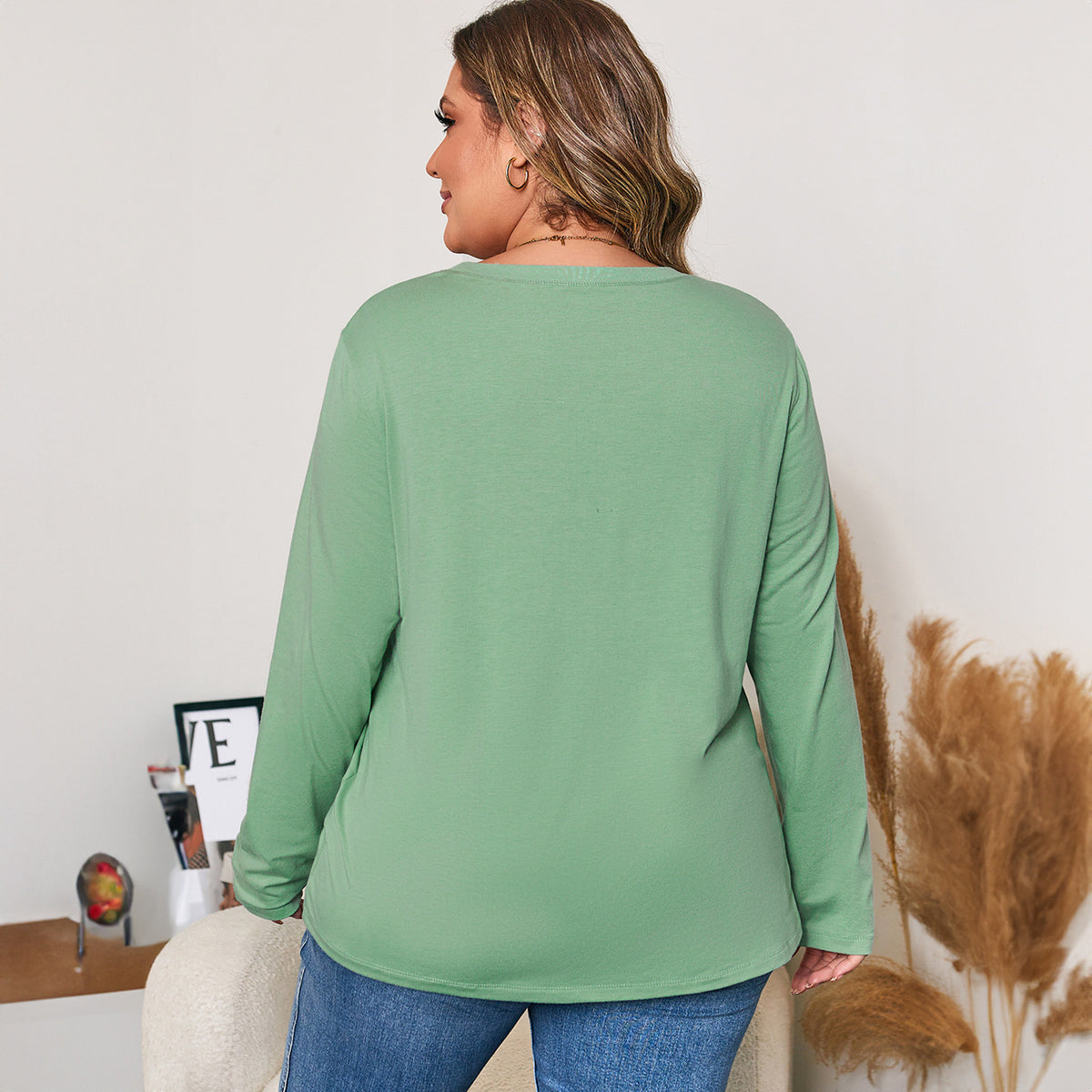 Trendy Solid Color Casual Plus Size Knit Sweater Women's Loose Top Crew Neck Pullover European and American Cross-Border Women's New Fashion