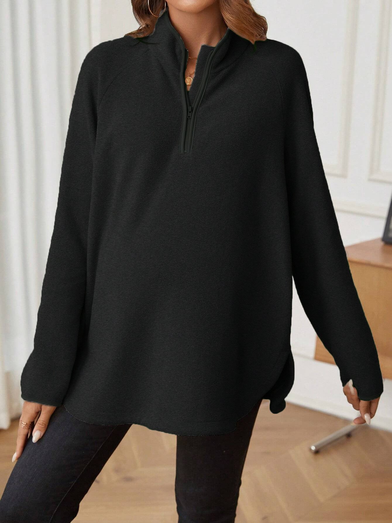 Maternity T-Shirt AutumnWinter Maternity Fashion Solid-Color Zipper Loose-Fit Long-Sleeve T-Shirt