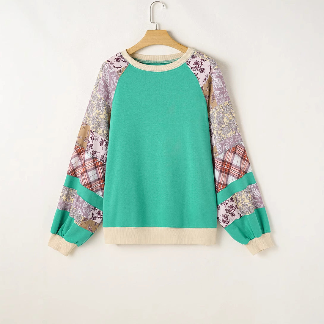 Shiying European and American Loose Large Size Raglan Sleeve Pullover Sweatshirt for Women Autumn and Winter New Floral Patchwork Long-Sleeved Women's Tops