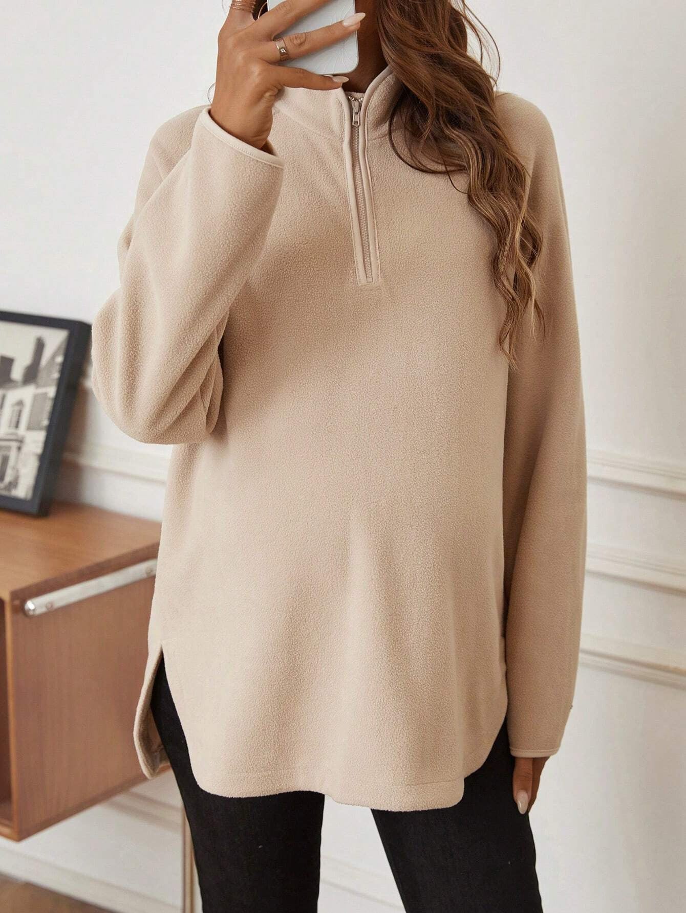 Maternity T-Shirt AutumnWinter Maternity Fashion Solid-Color Zipper Loose-Fit Long-Sleeve T-Shirt