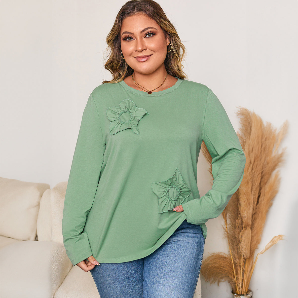 Trendy Solid Color Casual Plus Size Knit Sweater Women's Loose Top Crew Neck Pullover European and American Cross-Border Women's New Fashion