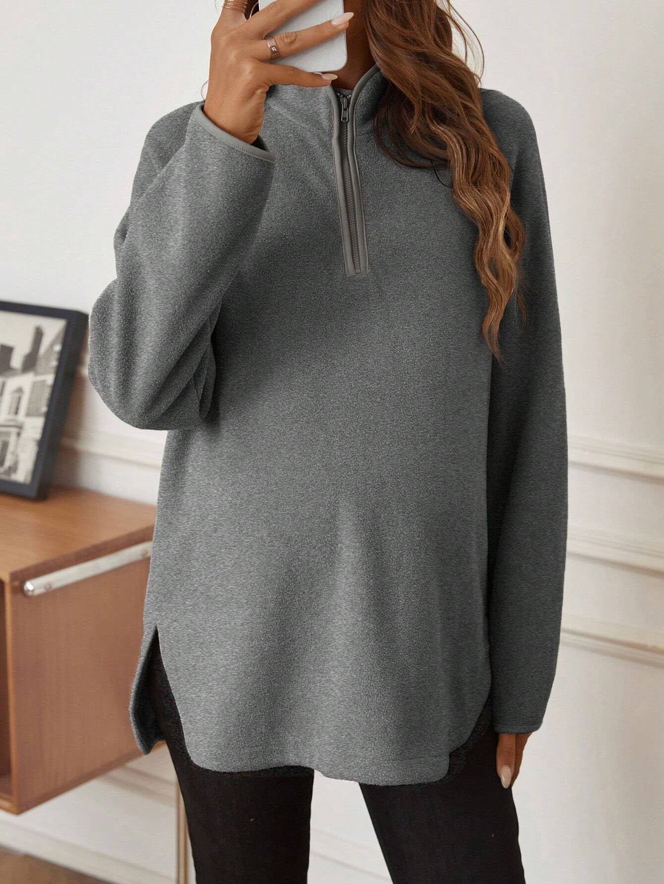 Maternity T-Shirt AutumnWinter Maternity Fashion Solid-Color Zipper Loose-Fit Long-Sleeve T-Shirt