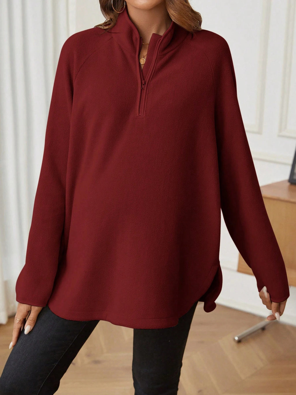 Maternity T-Shirt AutumnWinter Maternity Fashion Solid-Color Zipper Loose-Fit Long-Sleeve T-Shirt