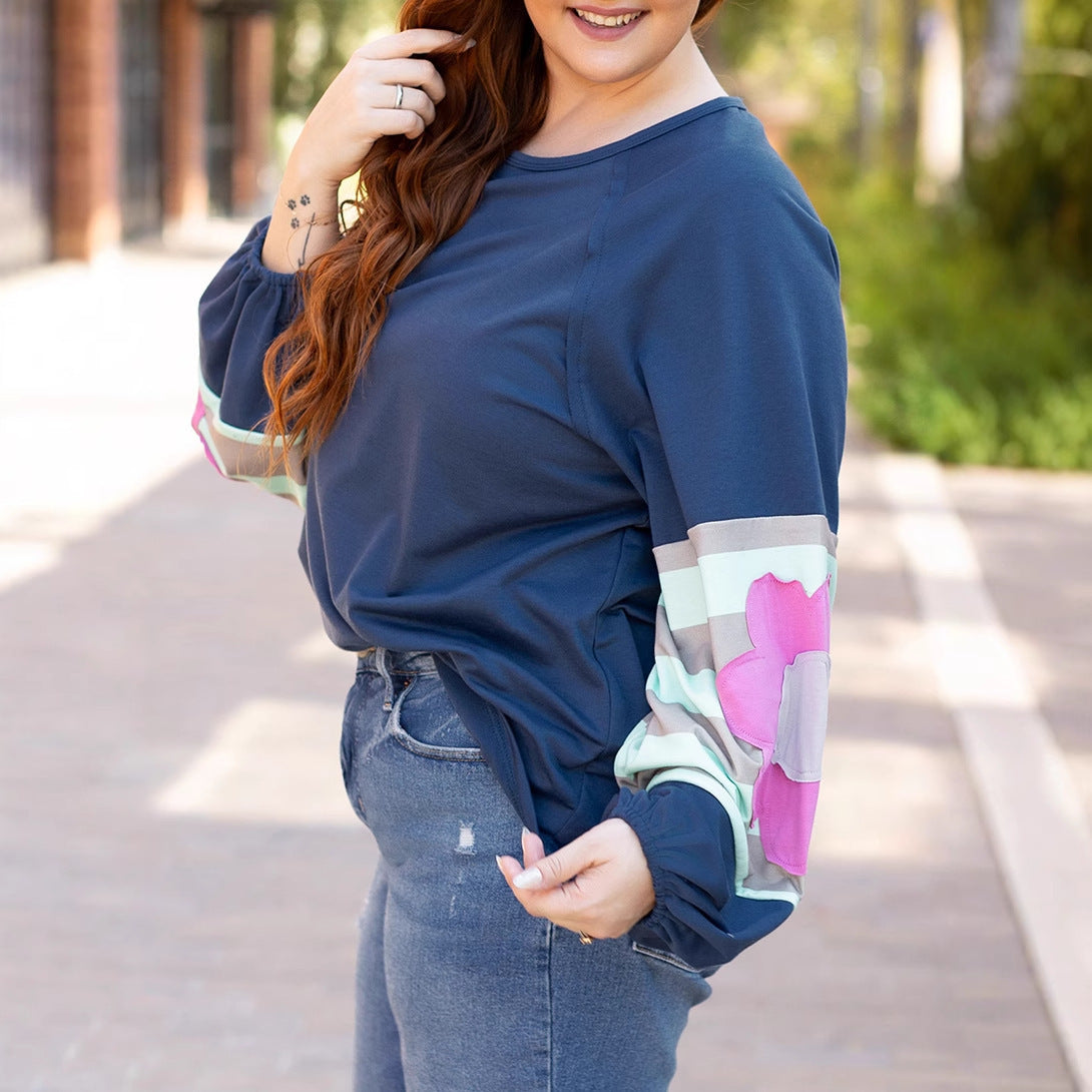 Shiying European and American Casual Loose Off-Shoulder Large Size Tops for Women Winter New Floral Print Pullover Hooded Sweatshirt for Women