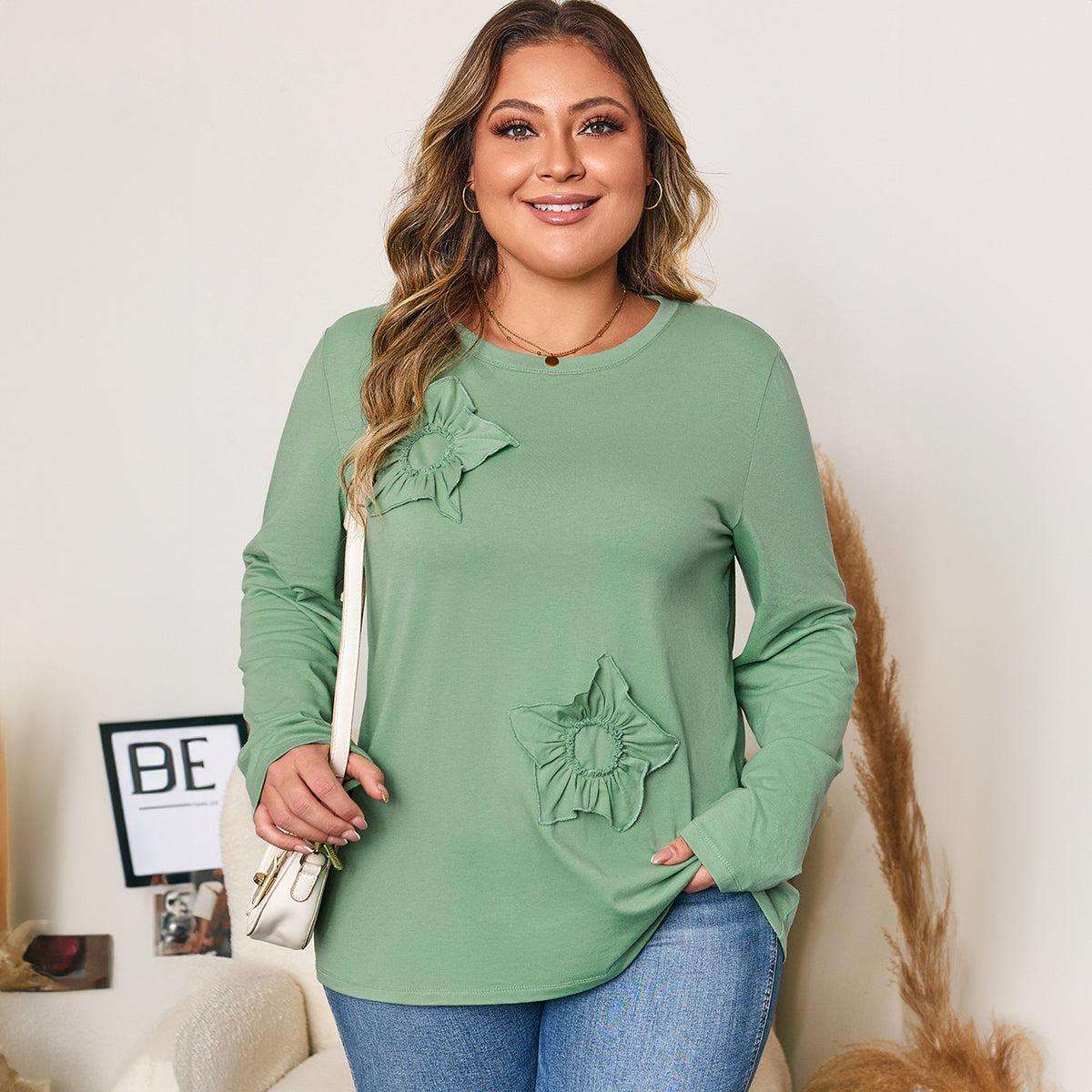 Trendy Solid Color Casual Plus Size Knit Sweater Women's Loose Top Crew Neck Pullover European and American Cross-Border Women's New Fashion