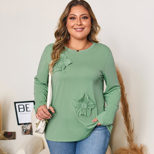 Trendy Solid Color Casual Plus Size Knit Sweater Women's Loose Top Crew Neck Pullover European and American Cross-Border Women's New Fashion