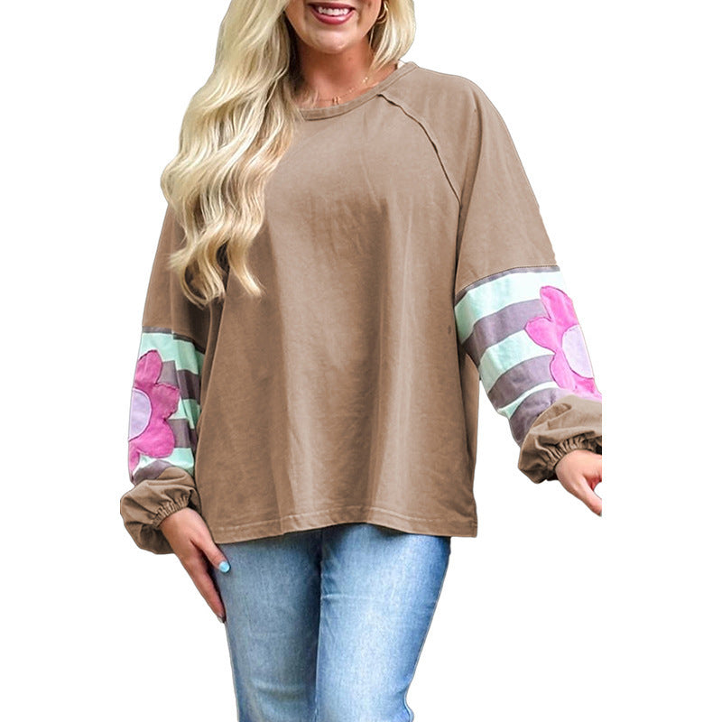 Shiying European and American Casual Loose Off-Shoulder Large Size Tops for Women Winter New Floral Print Pullover Hooded Sweatshirt for Women