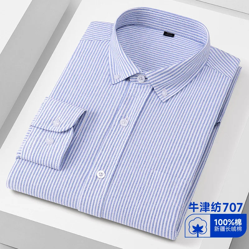 Quality New 100% Cotton Oxford Shirt Long Sleeve For Men's Social Dress Shirts Soft Comfortable Regular Fit Casual Man Clothing