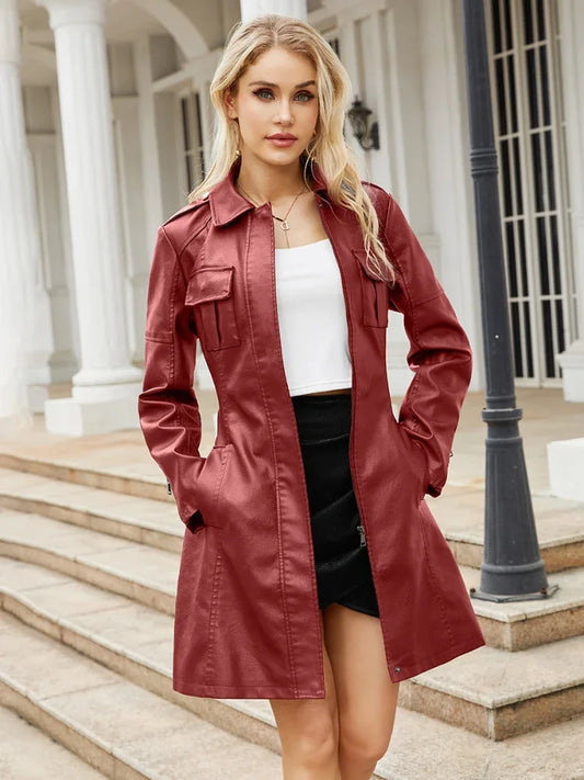 Slim Fit Faux Leather Trench Coat – See It on You with Virtual Try-On before You Buy!