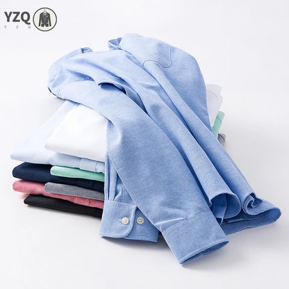 2025 Spring Men's Cotton Oxford Spinning Long Sleeve Shirt with True Pocket Business Leisure Fashion and Versatile Top