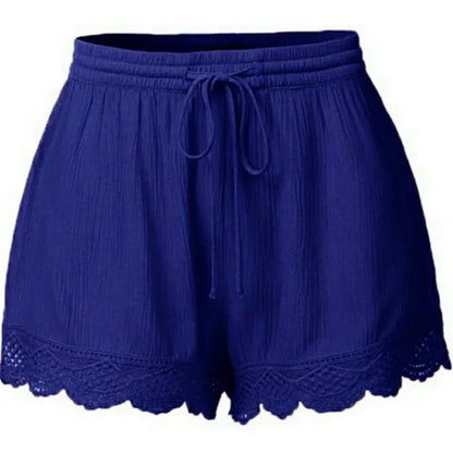 Women’s Plus Size Summer Lounge Shorts with Lace Trim and Drawstring Waist