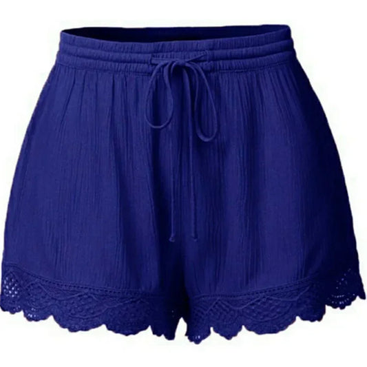 Women’s Plus Size Summer Lounge Shorts with Lace Trim and Drawstring Waist