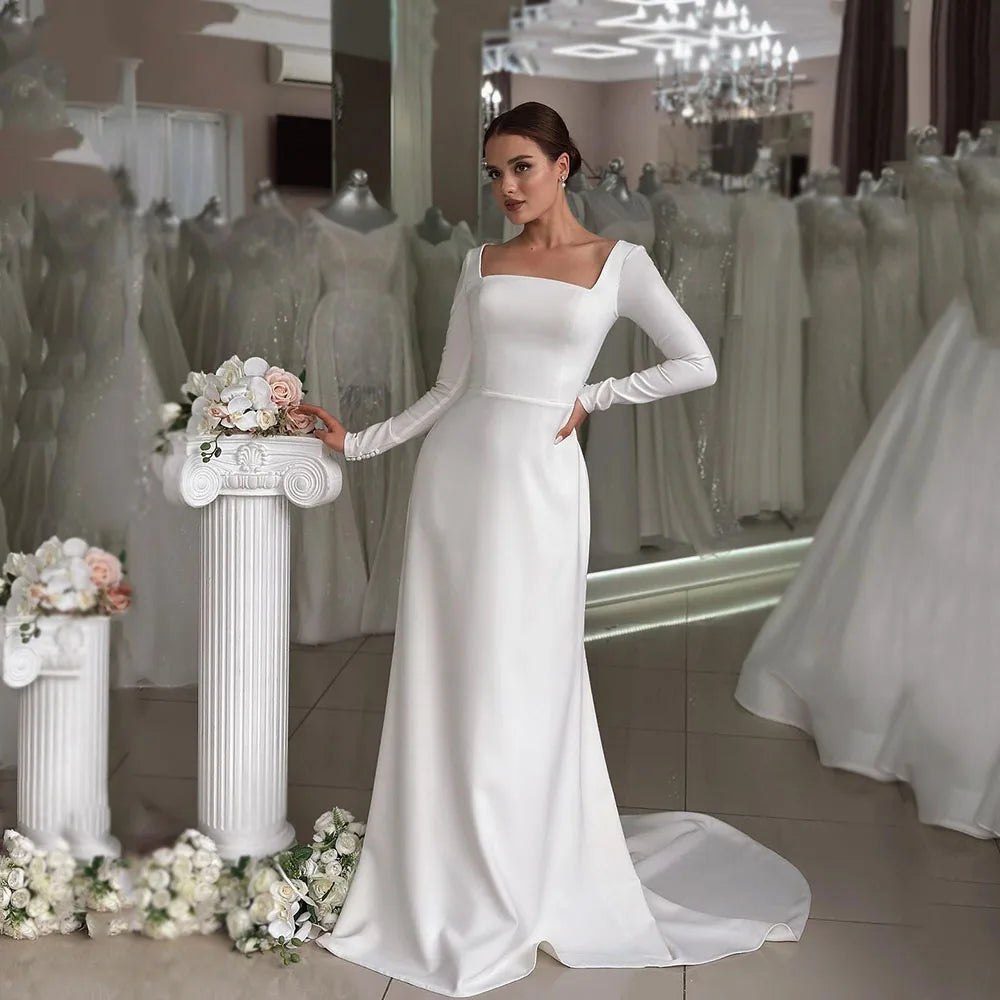 Elegant Mermaid Brides Wedding Dresses For Women Crepe Backless Bride Dress Customized Party Bridal Gown vestidos de novia