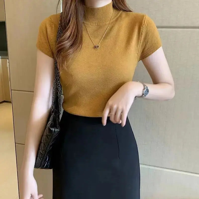 Women's Half-High Neck T‑Shirt & Jumper | Top, Korean Style, Solid Color | Spring/Summer NZ | Strylez Virtual Try-On