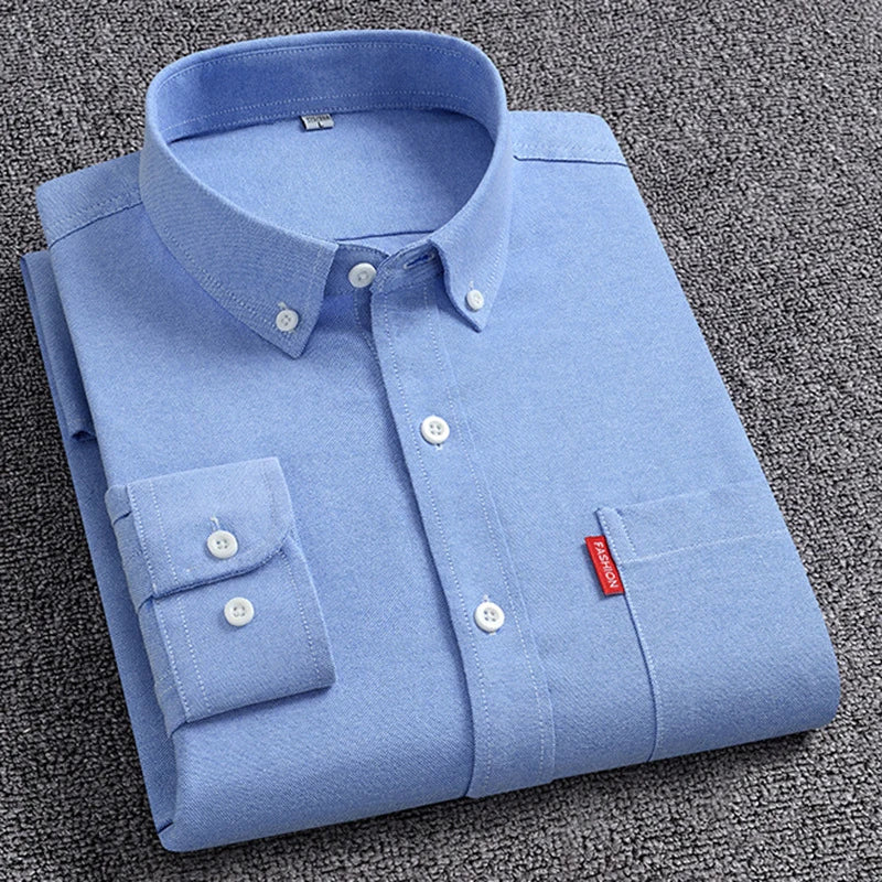100% Cotton Men's Oxford Shirts Long Sleeve Solid Color Turn Down Collar Regular Fit Daily Men Clothing Button-down White Shirt