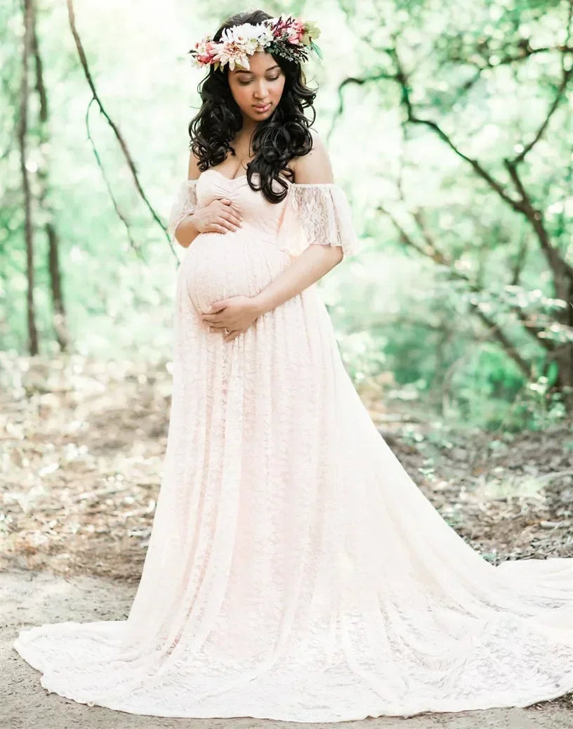 Long Maternity Photography Props Pregnancy Dress Photography Maternity Dresses for Photo Shoot Pregnant Dress Lace Maxi Gown