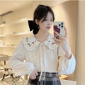 Peter Pan Collar Shirt Women - Embroidery, Japanese, Loose Fit, Age-Defy | Strylez New Zealand Try-On