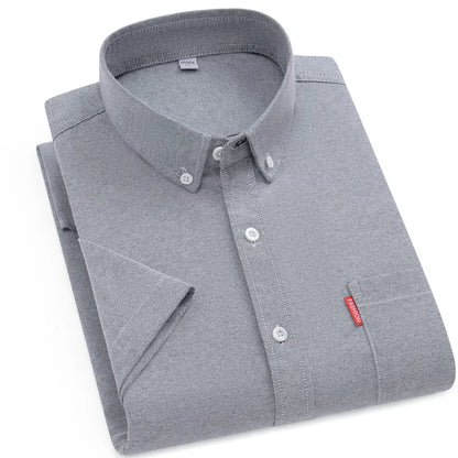 2025 New Men's Oxford Shirts Luxury Short Sleeve Summer Casual 100% Cotton High Quality Solid Color Business Social Yellow Tops