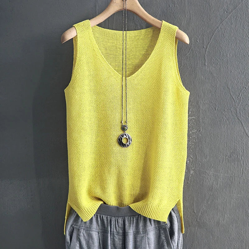 Women's Summer Sleeveless Knitted Blouse Top - V-Neck, 2024 Fashion | NZ Strylez Virtual Try-On, Blusas Mujer de Moda