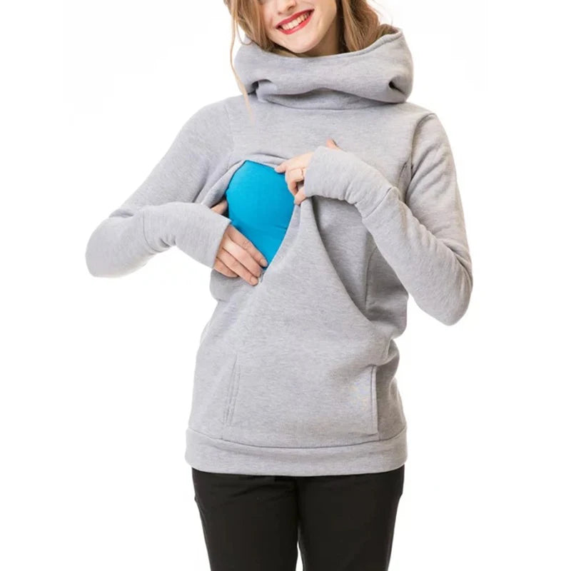 Maternity Autumn and Winter Sweatshirt Nursing Maternity Long Sleeves Hooded Breastfeeding Hoodie Pregnant Women Hooded Sweater