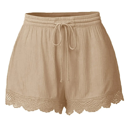 Women’s Plus Size Lace Trim Drawstring Lounge Shorts for Summer Running