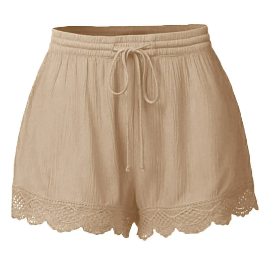 Women’s Plus Size Lace Trim Drawstring Lounge Shorts for Summer Running
