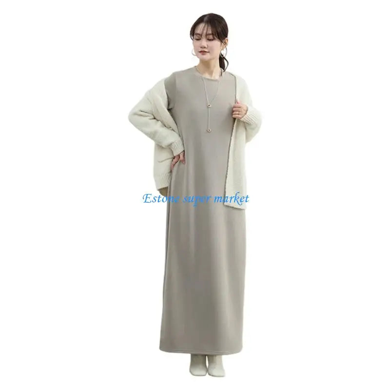 090B Maternity Vertical Stripe Dress Long Sleeve Dress Round Neck Pregnancy Clothes