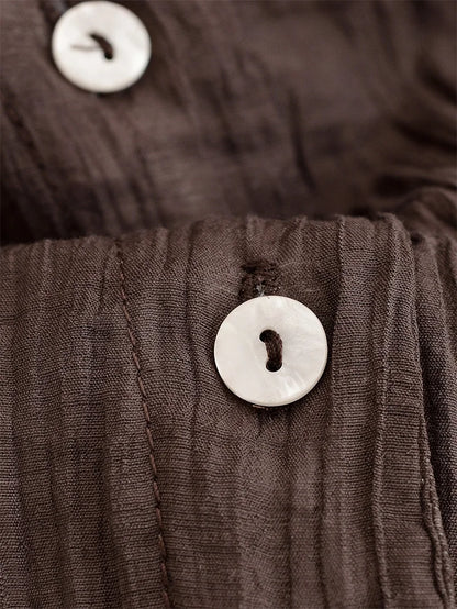 Women's Blouse New Summer 2025 Brown Long Sleeve Translucent Shirt Bow Decoration Sexy and Fashionable Personality and Versatile