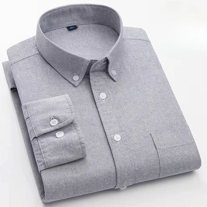 100%cotton Oxford long sleeve shirts for men long-sleeve slim fit formal plain shirt casual elegant plaid tops black clothes