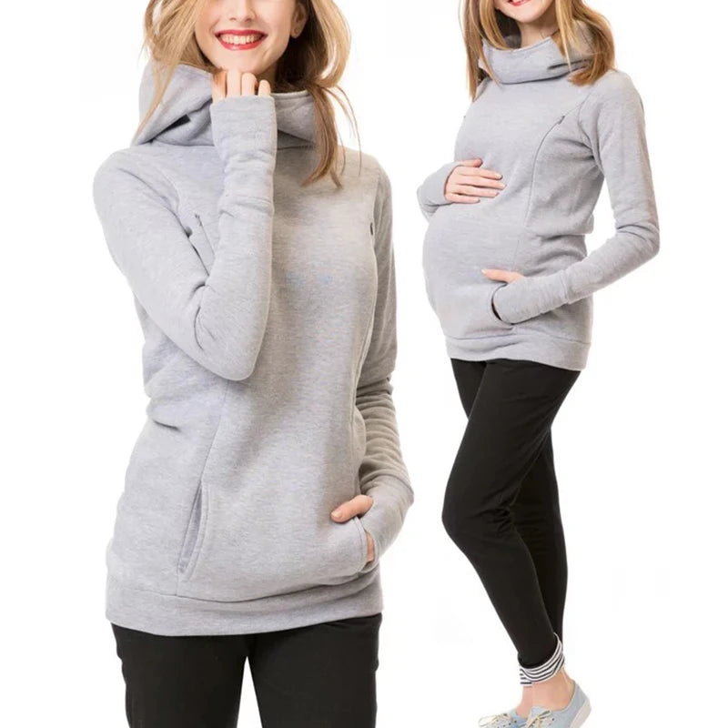 Maternity Autumn and Winter Sweatshirt Nursing Maternity Long Sleeves Hooded Breastfeeding Hoodie Pregnant Women Hooded Sweater