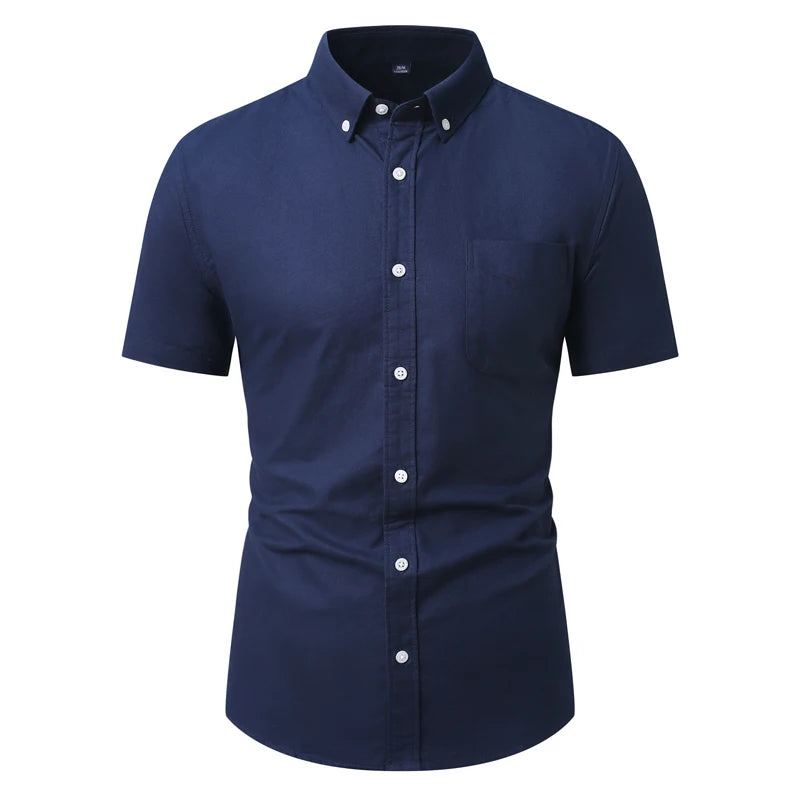Men's Oxford Short Sleeve Shirt - Slim Fit Button-Down, Casual Summer Top, Breathable & Comfortable - New Zealand | Strylez Virtual Try-On