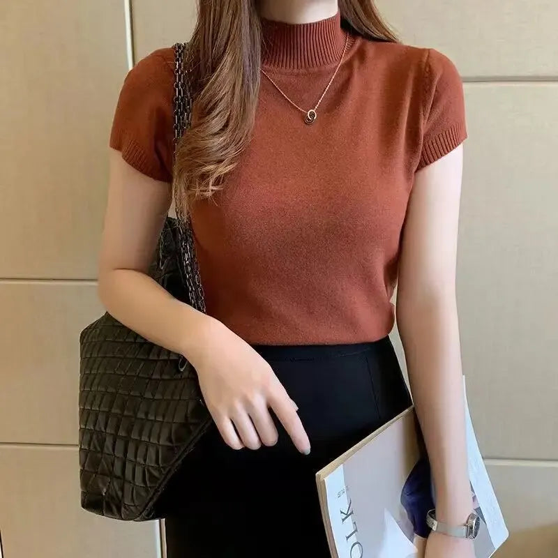 Women's Half-High Neck T‑Shirt & Jumper | Top, Korean Style, Solid Color | Spring/Summer NZ | Strylez Virtual Try-On