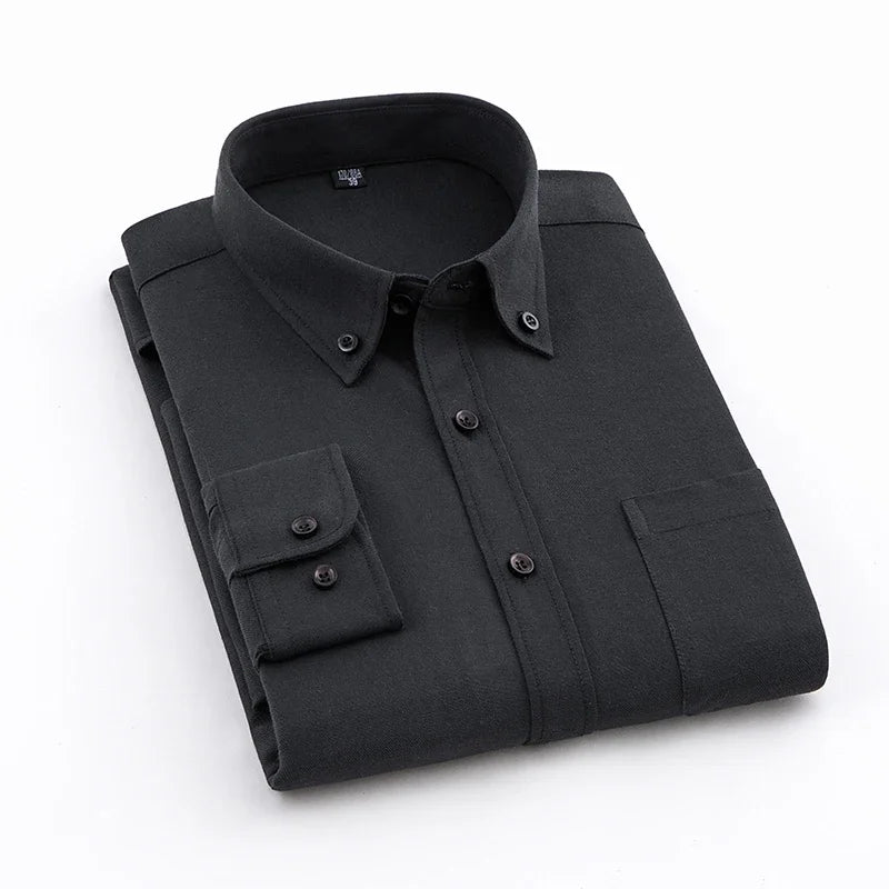 2025 Spring Men's Cotton Oxford Spinning Long Sleeve Shirt with True Pocket Business Leisure Fashion and Versatile Top